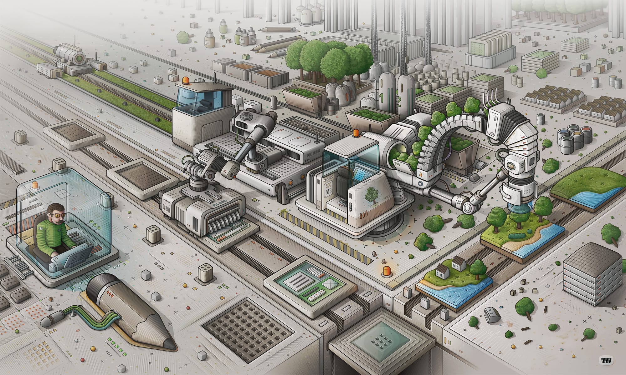 Illustration vectorielle de l'univers technologique Mi Factory