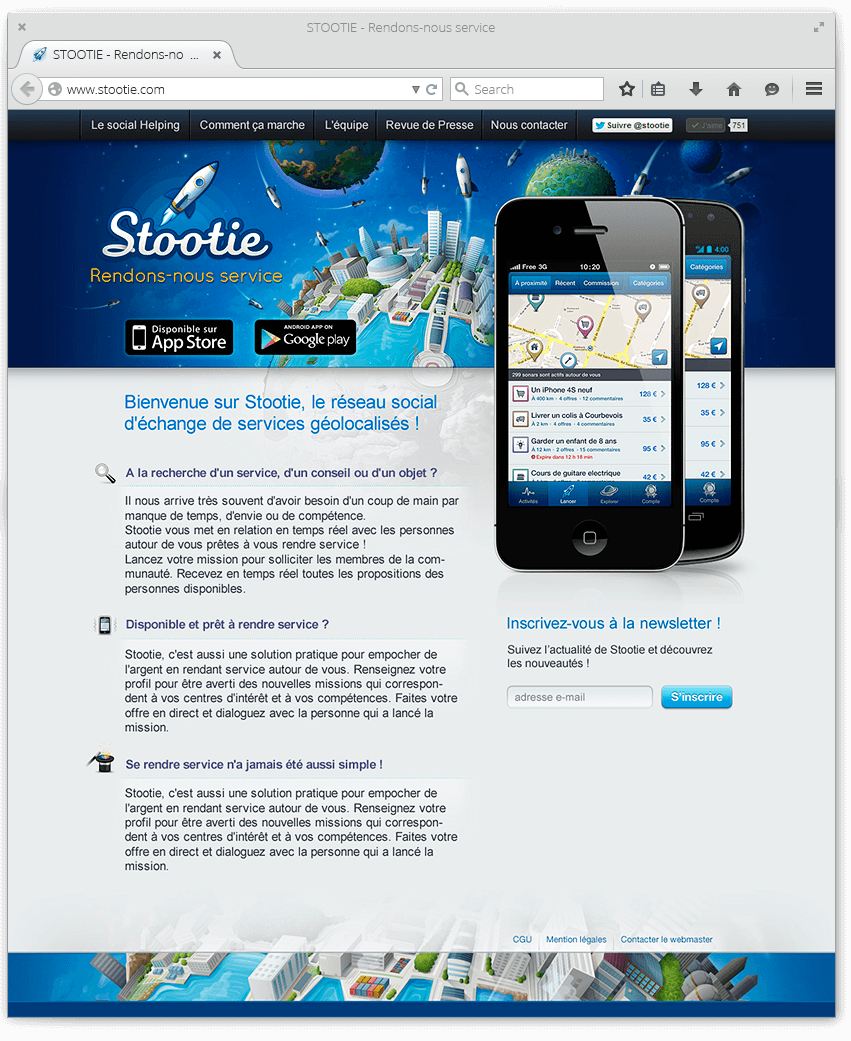 Site internet Stootie : webdesign de la landing page