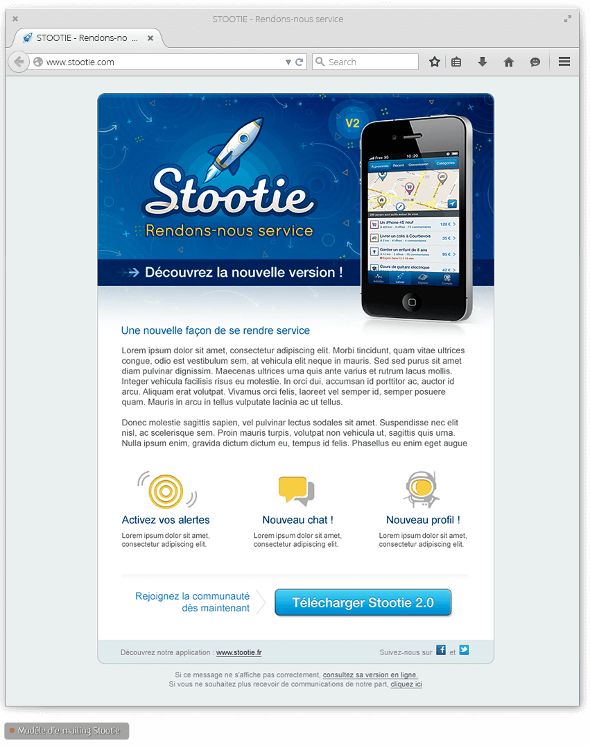 E-mailing Stootie : webdesign d'un e-mail d'information